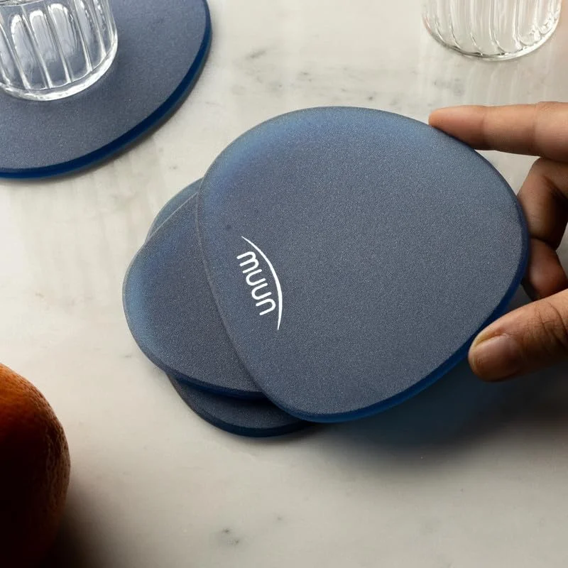 Muun Home MUUN HOME Frosted Glass Coasters Set of 4 - Pebble Shape, Blue Color, 11.1x10x0.4cm