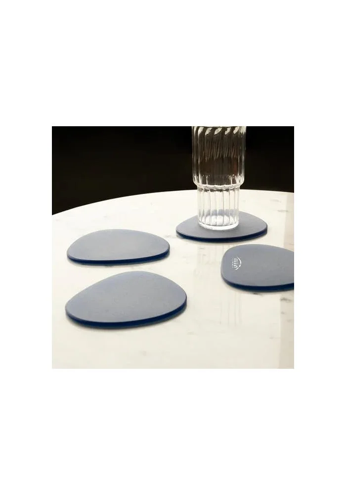 Muun Home MUUN HOME Frosted Glass Coasters Set of 4 - Pebble Shape, Blue Color, 11.1x10x0.4cm