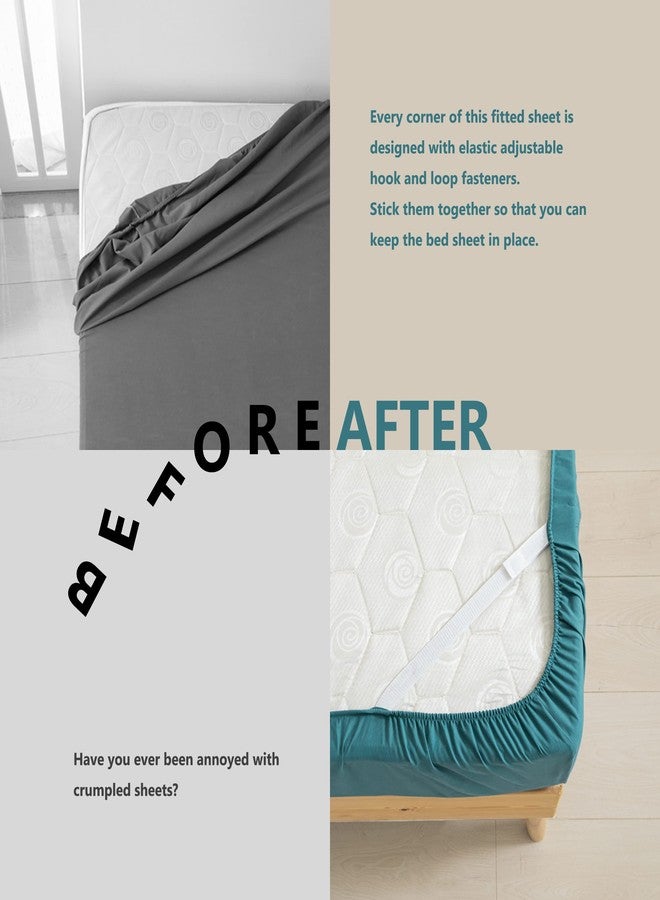 mini panda MINIPANDA Twin Size Fitted Sheet Only with Bed Sheets Holder Straps for Corners, Keep Sheets from Coming Off - Ultra Soft - Microfiber Sheets (Blue-Green, Twin) - Image 3