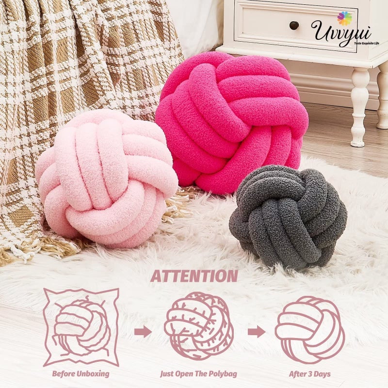 Uvvyui Knot Pillow Ball  Soft Home Decorative Pillows  Round Throw Pillow  Handmade Knotted Plush Pillow  Round Boucle Pillow Cushion (8.6 Inches Pink) - Image 4