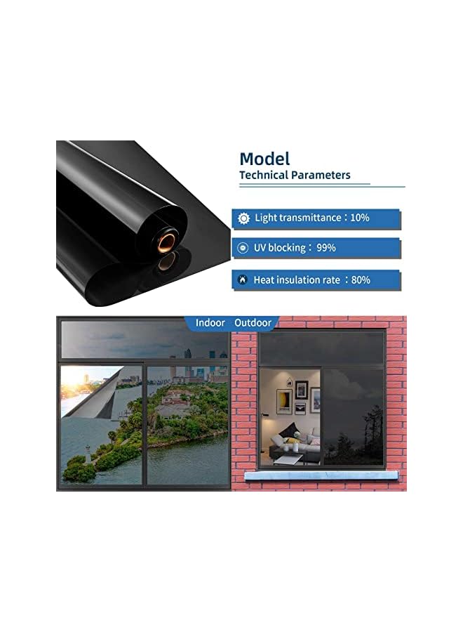 The Bros Heat Control Window Film, Window Tint Sun Blocking Blackout and UV Protection, one-Way Privacy Mirror Reflective Film,Explosion-Proof Premium PET Material Cosmic Black, 17.5 Inch x 6.5 Feet - Image 2