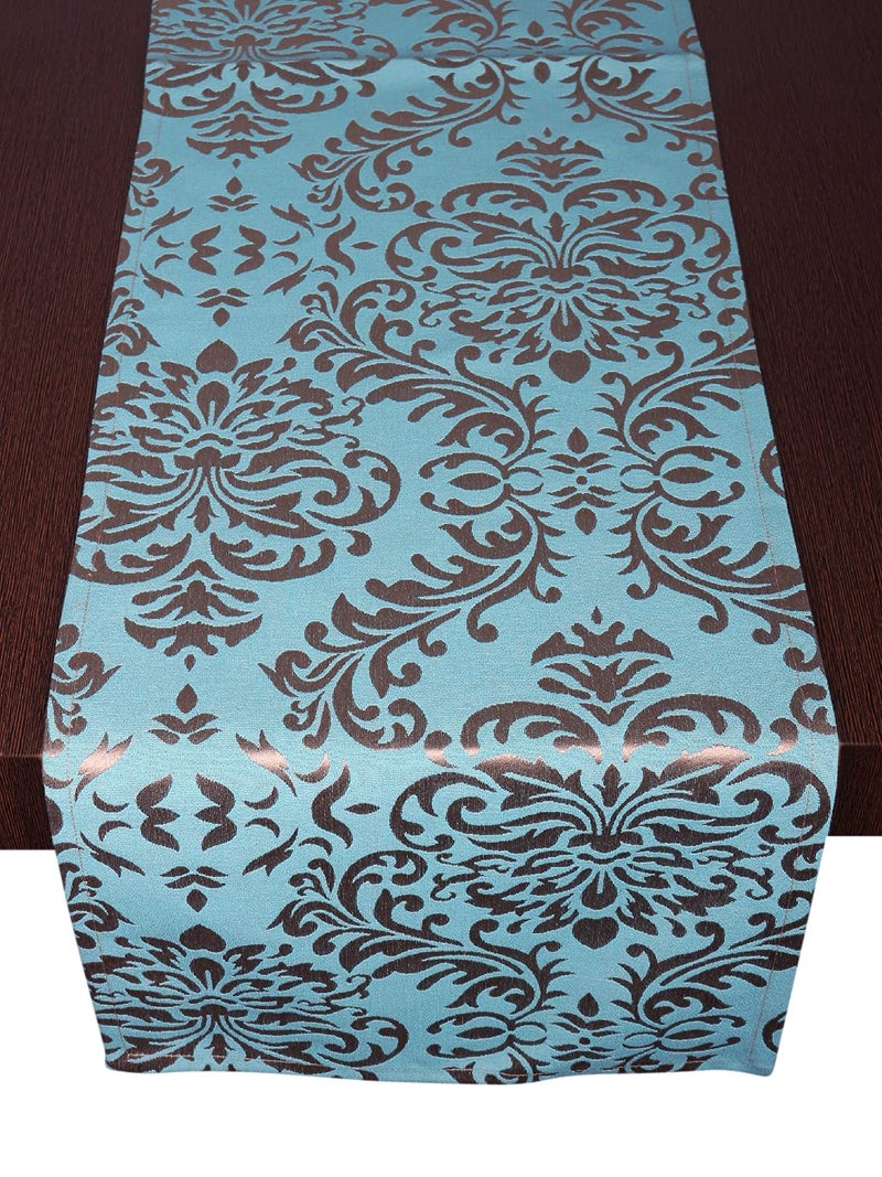 Home - The Best is for You Cotton Table Runner with Woven Damask Design (Turquoise, 13X84 Inch) - Pack of 1 - Image 2
