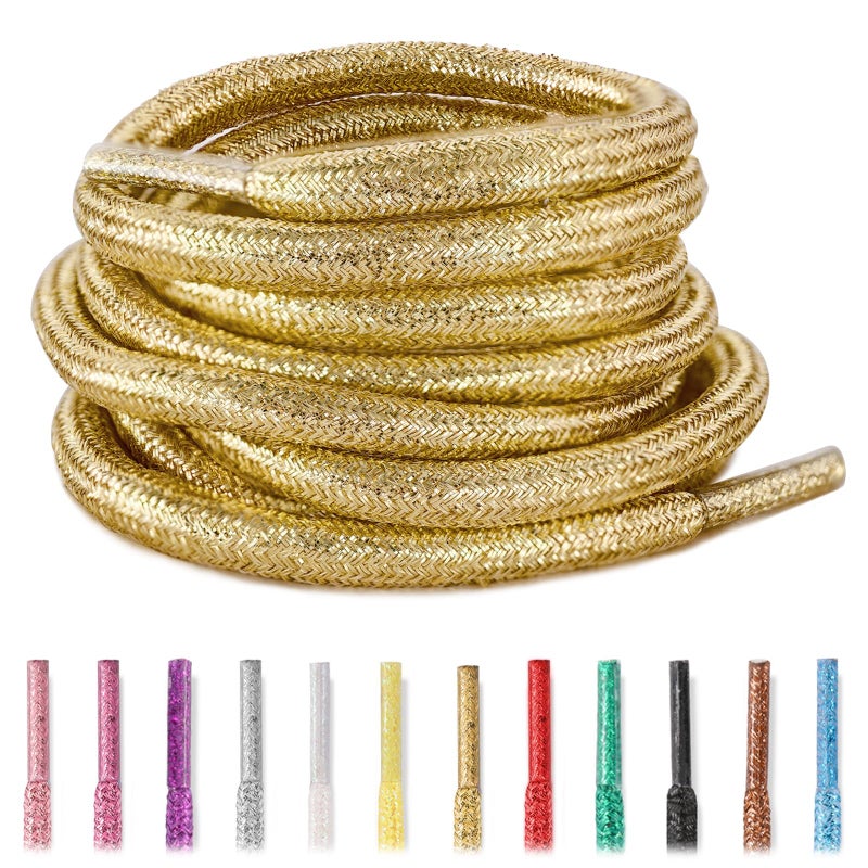 UamGlsob 4MM Round Glitter Shoe Laces,5/32" Colorful Sparkly Metallic Sparkle Shoelaces Replacement Strings for Sneaker Boots (Golden, 47"/120cm) - Image 1