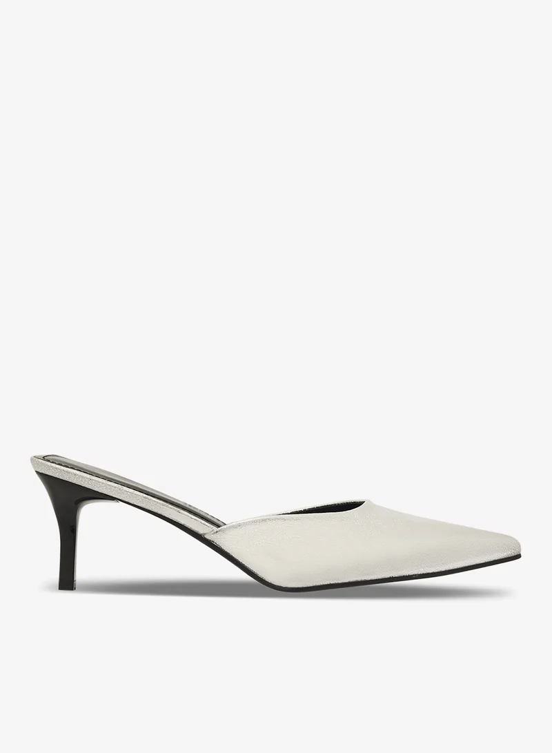 Silver Metallic Mid Heel Pumps