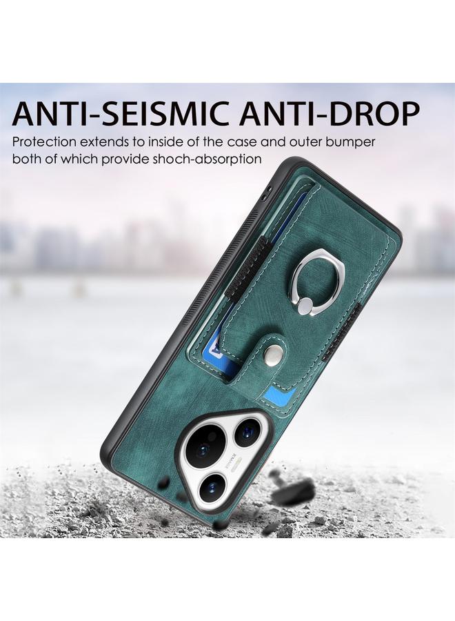 اس-توب جراب هاتف Huawei Pura 70 Pro بتصميم كلاسيكي مع حلقة ومحفظة للبطاقات - Image 3