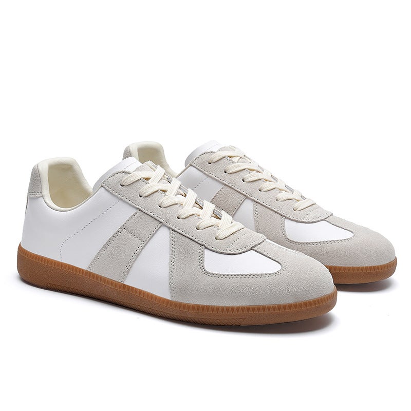 Korean Retro Color-Block Unisex Leather Lace-Up Casual Shoes - Image 1