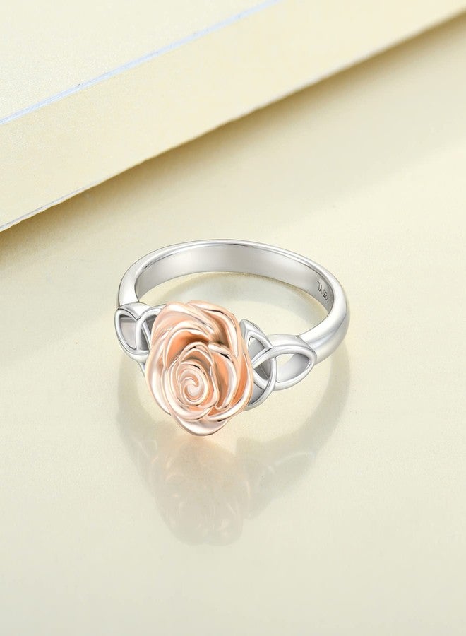 YL Rose Flower Rings 925 Sterling Silver Celtic Knot Ring Jewelry for Women with 18K Rose Gold Plated-size5 - Image 5