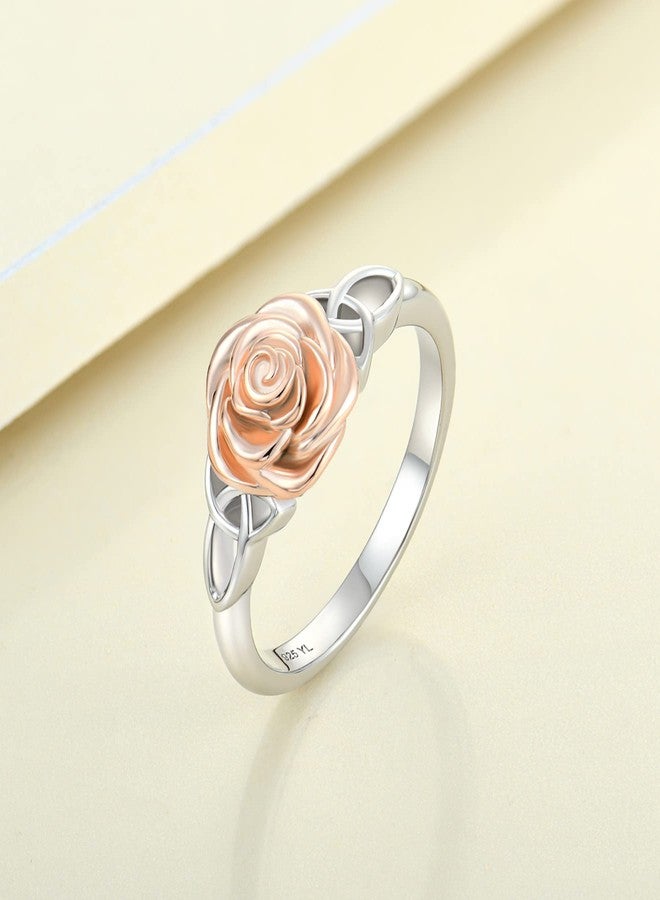 YL Rose Flower Rings 925 Sterling Silver Celtic Knot Ring Jewelry for Women with 18K Rose Gold Plated-size5 - Image 4