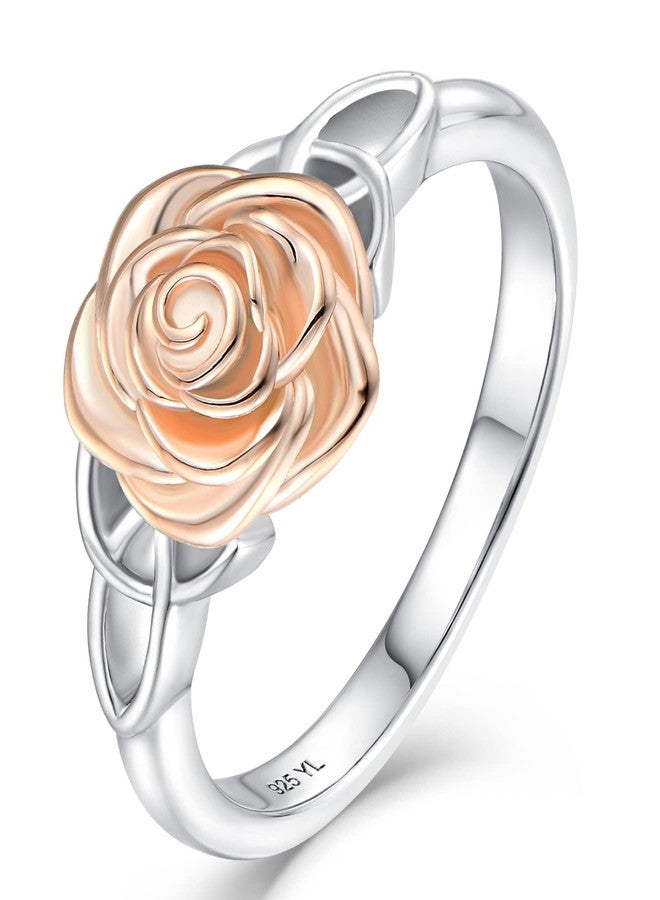 YL Rose Flower Rings 925 Sterling Silver Celtic Knot Ring Jewelry for Women with 18K Rose Gold Plated-size5 - Image 1