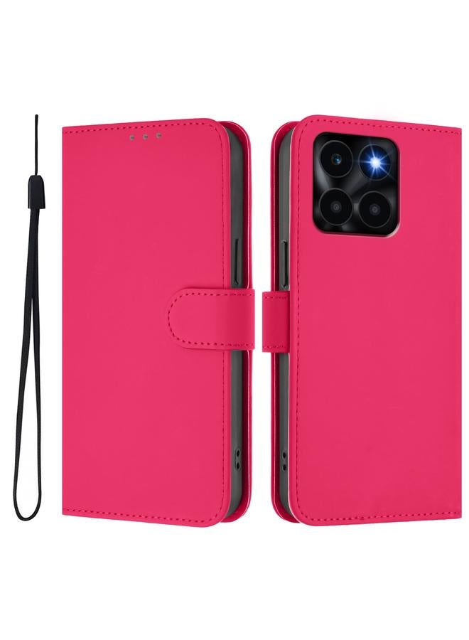 S-TOP Case For Honor X6a 4G Skin Feel Solid Color Leather Phone Case with Lanyard - Image 2