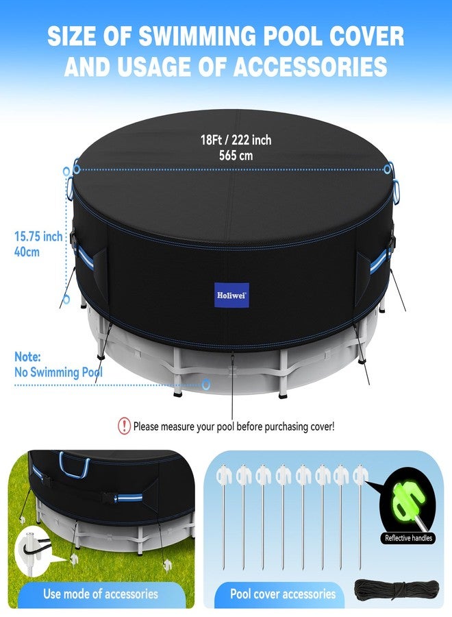 Holiwei 18 Ft Round Pool Cover with Reflective Strips, 420D Swimming Pool Cover for Above Ground Pools, Solar Cover with Drawstring and Ground Nails for Dustproof, UV Protected - Image 2