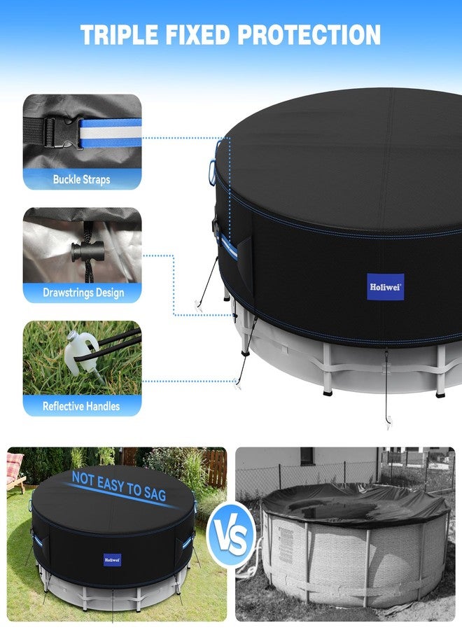 Holiwei 18 Ft Round Pool Cover with Reflective Strips, 420D Swimming Pool Cover for Above Ground Pools, Solar Cover with Drawstring and Ground Nails for Dustproof, UV Protected - Image 3