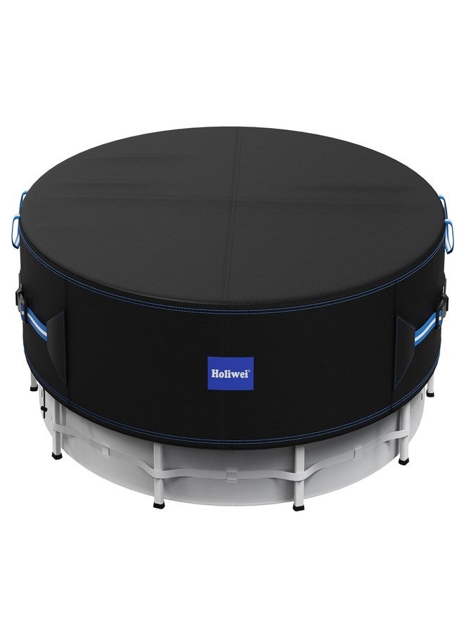 Holiwei 18 Ft Round Pool Cover with Reflective Strips, 420D Swimming Pool Cover for Above Ground Pools, Solar Cover with Drawstring and Ground Nails for Dustproof, UV Protected - Image 1
