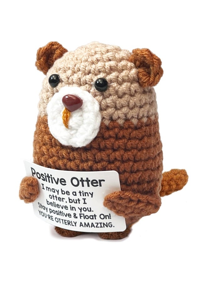 Peachjoy Positive Crochet Otter - Mini Emotional Support Animal with Motivational Note Anxiety Relief Stuffed Crafts Handmade Desk Decor for Women Friend Student Coworker Cheer-Up Birthday - Image 1