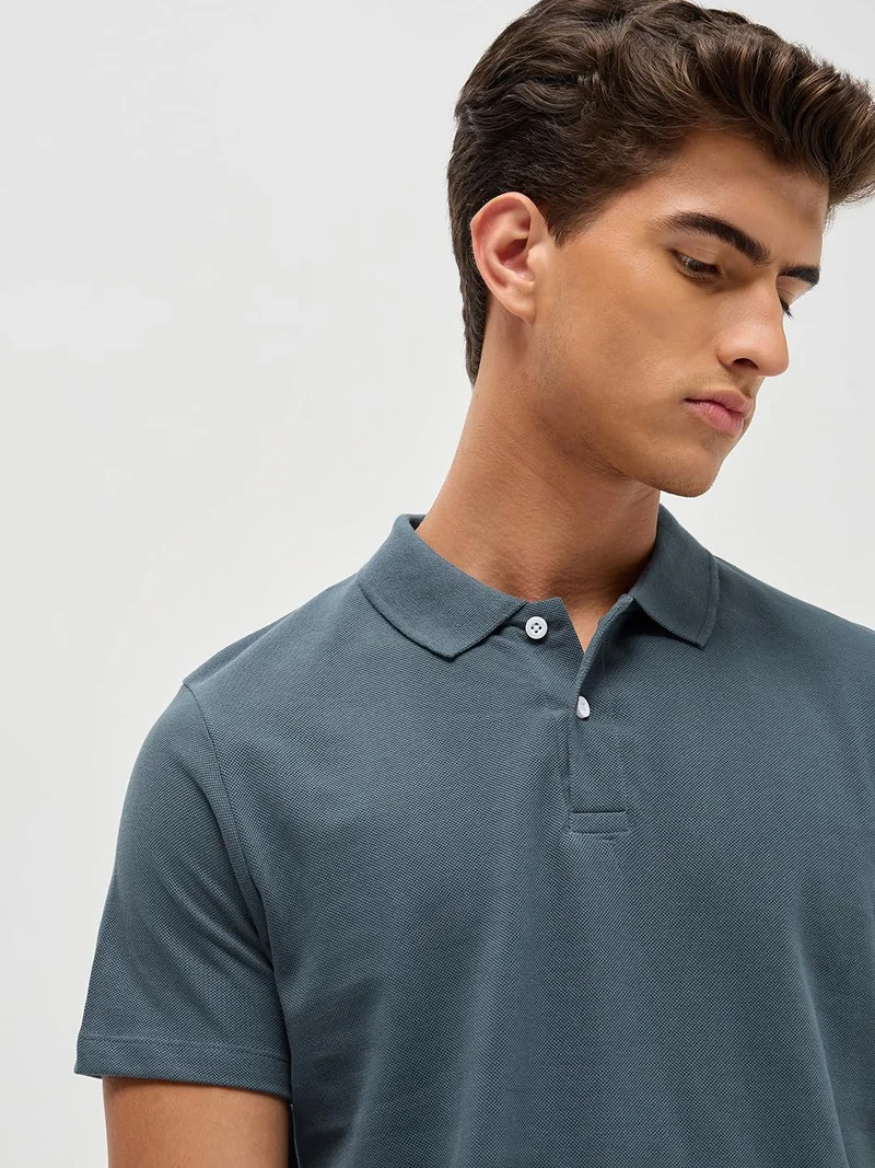 Urbano Fashion  Urbano Fashion Men's Dark Grey Solid Regular Fit Half Sleeve Cotton Polo T-Shirt  | Best Price UAE