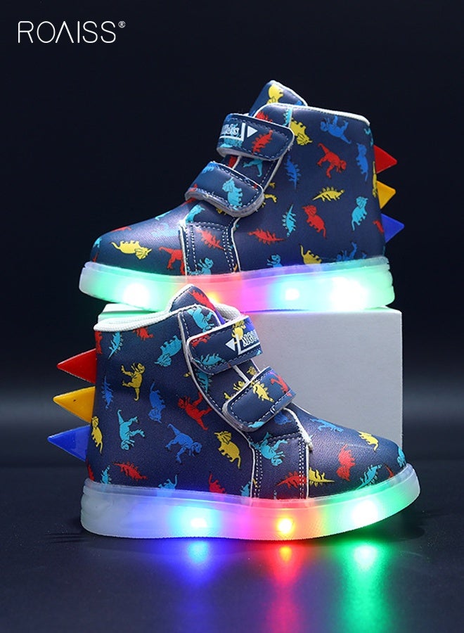 roaiss أحذية أطفال مضيئة بنمط ديناصور، أحذية عالية للأطفال الصغار، أحذية رياضية رائعة تومض مع أحزمة هوك وحلقة - Image 1