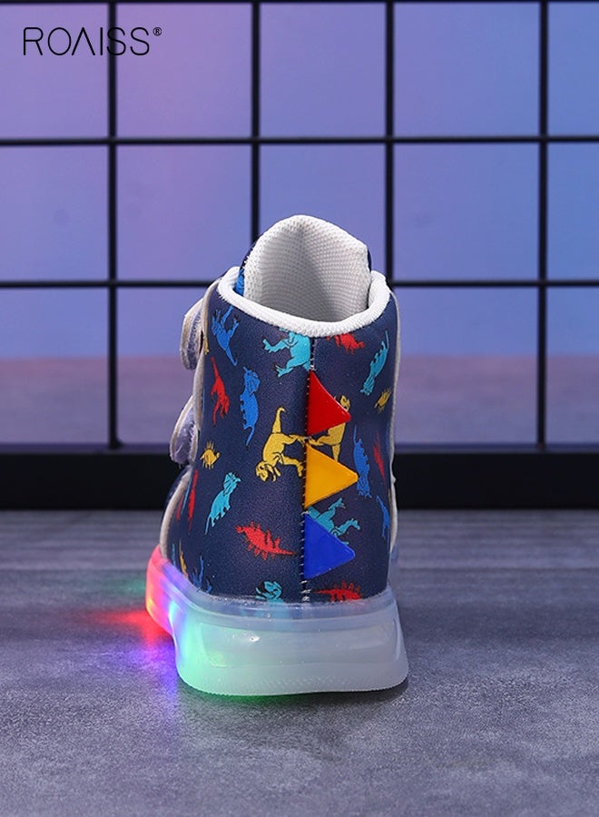 roaiss أحذية أطفال مضيئة بنمط ديناصور، أحذية عالية للأطفال الصغار، أحذية رياضية رائعة تومض مع أحزمة هوك وحلقة - Image 4