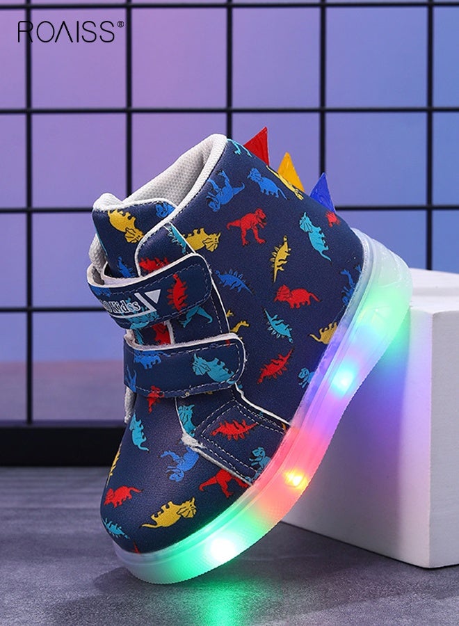 roaiss أحذية أطفال مضيئة بنمط ديناصور، أحذية عالية للأطفال الصغار، أحذية رياضية رائعة تومض مع أحزمة هوك وحلقة - Image 3