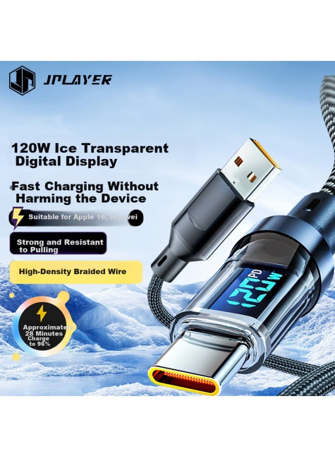 كابل شحن سريع 120 واط نوع-C USB 3A لهواتف Huawei/Xiaomi/Vivo/Samsung/Oppo الذكية والأجهزة اللوحية، بطول 1 متر - Image 1
