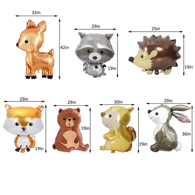 Finypa 7PCS Woodland Animal Balloons - Forest Animals Foil Mylar for Baby Shower, Jumbo Bunny Fox Squirrel Hedgehog Raccoon Balloons for Birthday Party Decorations - Image 2