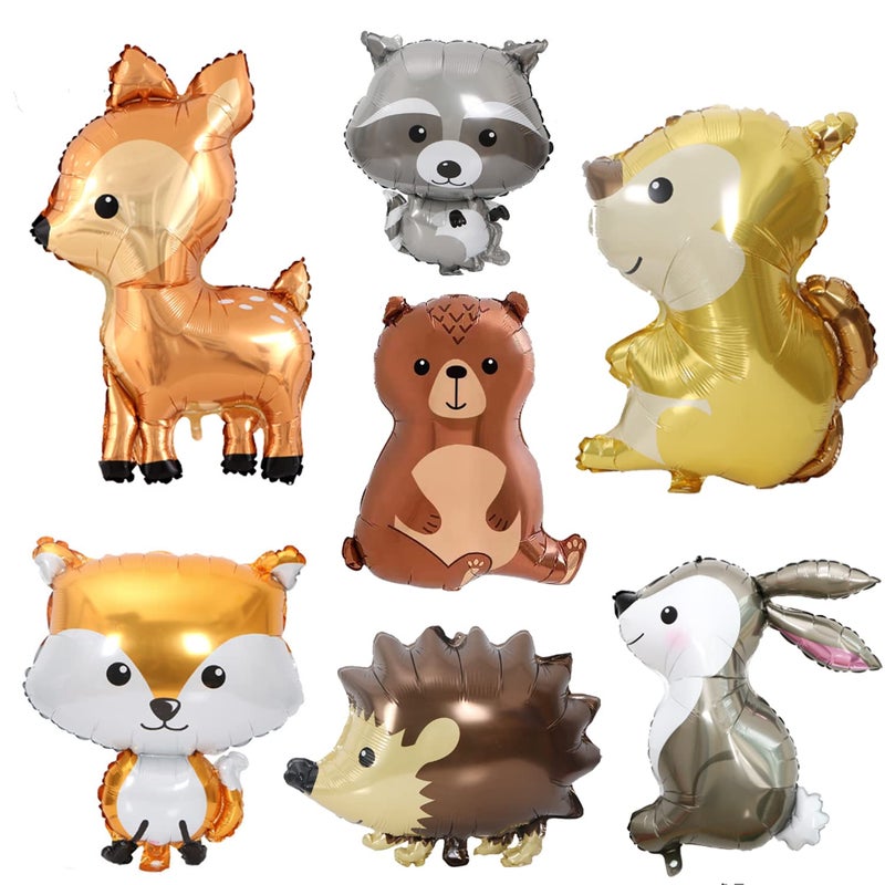 Finypa 7PCS Woodland Animal Balloons - Forest Animals Foil Mylar for Baby Shower, Jumbo Bunny Fox Squirrel Hedgehog Raccoon Balloons for Birthday Party Decorations - Image 1