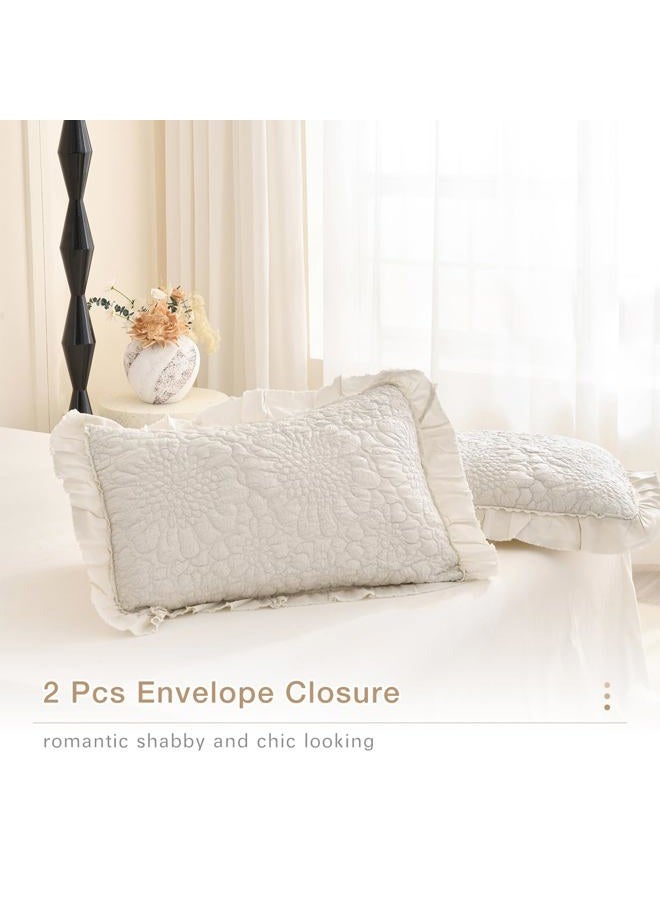 Masaca Oversized King Bedspread 120x120,Wheat Ruffled Crinkled Oversized California King Quilt Farmhouse Shabby Boho Chic Rustic Stone-Washed Microfiber Extra Large Bedding Set Soft and Lightweight - Image 5
