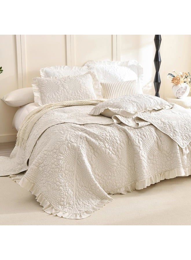 Masaca Oversized King Bedspread 120x120,Wheat Ruffled Crinkled Oversized California King Quilt Farmhouse Shabby Boho Chic Rustic Stone-Washed Microfiber Extra Large Bedding Set Soft and Lightweight - Image 2