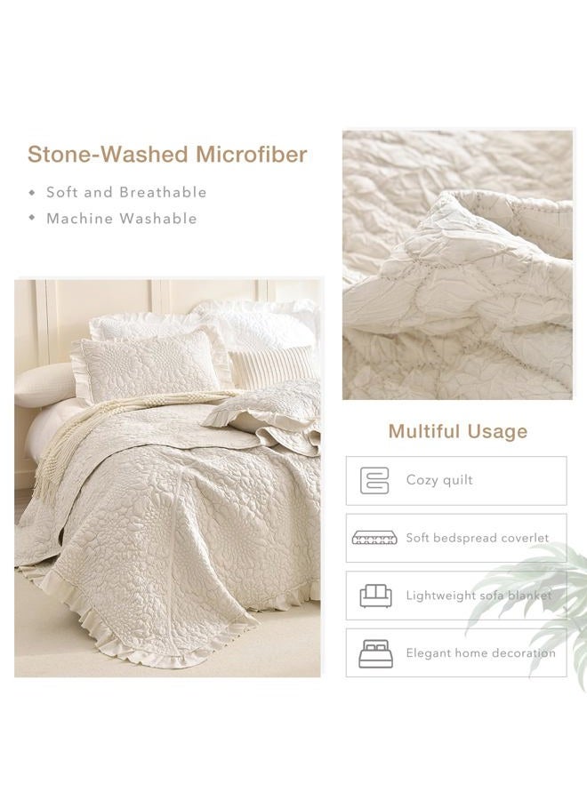Masaca Oversized King Bedspread 120x120,Wheat Ruffled Crinkled Oversized California King Quilt Farmhouse Shabby Boho Chic Rustic Stone-Washed Microfiber Extra Large Bedding Set Soft and Lightweight - Image 4