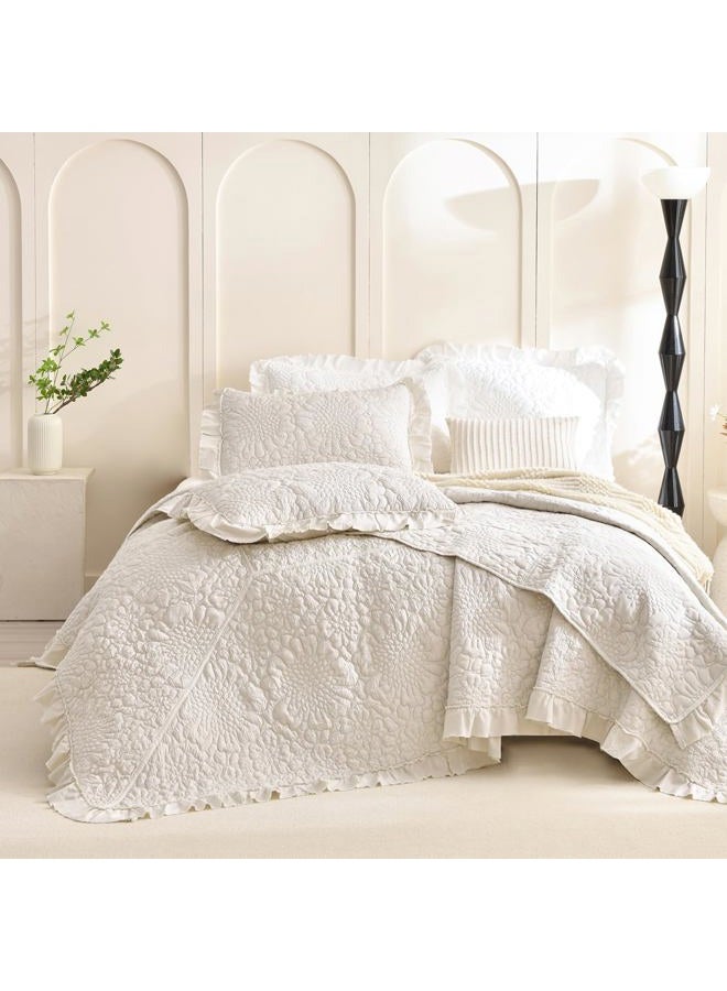 Masaca Oversized King Bedspread 120x120,Wheat Ruffled Crinkled Oversized California King Quilt Farmhouse Shabby Boho Chic Rustic Stone-Washed Microfiber Extra Large Bedding Set Soft and Lightweight - Image 1