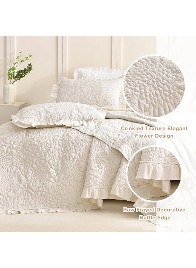 Masaca Oversized King Bedspread 120x120,Wheat Ruffled Crinkled Oversized California King Quilt Farmhouse Shabby Boho Chic Rustic Stone-Washed Microfiber Extra Large Bedding Set Soft and Lightweight - Image 3