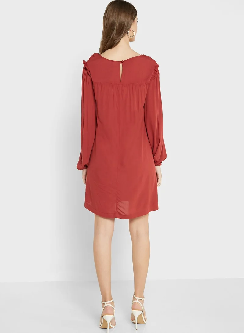 VERO MODA Balloon Sleeve Ruffle Detail Pleated Dress