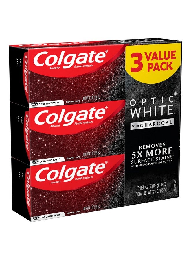 كولجيت معجون أسنان كولجيت أوبتيك وايت بفحم مبيض، بنكهة النعناع المنعش، يزيل البقع السطحية بأمان، آمن على مينا الأسنان للاستخدام اليومي، معجون أسنان مبيض بالفلورايد، عبوة من 3 قطع، أنبوب 4.2 أونصة - Image 3