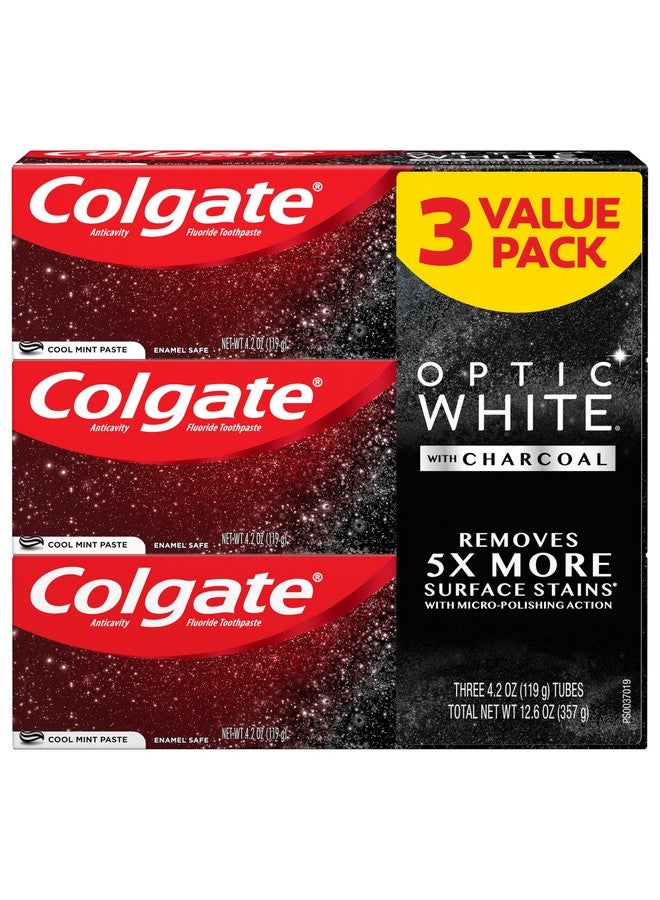 كولجيت معجون أسنان كولجيت أوبتيك وايت بفحم مبيض، بنكهة النعناع المنعش، يزيل البقع السطحية بأمان، آمن على مينا الأسنان للاستخدام اليومي، معجون أسنان مبيض بالفلورايد، عبوة من 3 قطع، أنبوب 4.2 أونصة - Image 1