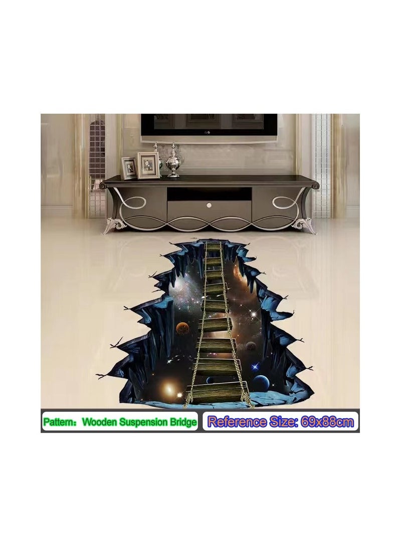 1-Piece 3D Wooden Suspension Bridge Pattern Sticker,Broken Rupture View Effect Removable Sticker,Floor Three-Dimensional Art Decorative Painting - Image 1