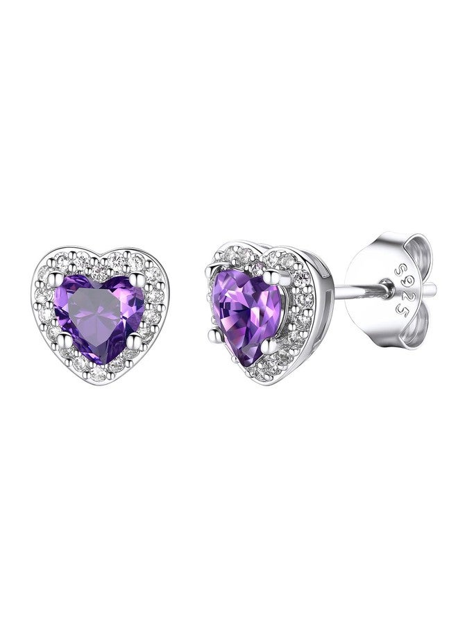 KeyStyle 925 Sterling Silver Birthstone Stud Earrings,Hypoallergenic Square/Round/Heart Stud Earrings for Women Small Dainty Cubic Zirconia Stud Earrings 5/6mm, 5MM-07.Synthetic Ruby-Heart, Sterling - Image 1