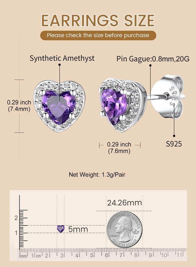 KeyStyle 925 Sterling Silver Birthstone Stud Earrings,Hypoallergenic Square/Round/Heart Stud Earrings for Women Small Dainty Cubic Zirconia Stud Earrings 5/6mm, 5MM-07.Synthetic Ruby-Heart, Sterling - Image 5