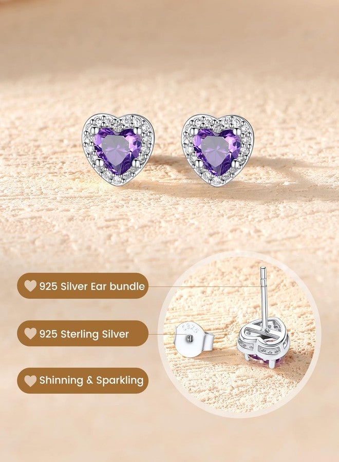 KeyStyle 925 Sterling Silver Birthstone Stud Earrings,Hypoallergenic Square/Round/Heart Stud Earrings for Women Small Dainty Cubic Zirconia Stud Earrings 5/6mm, 5MM-07.Synthetic Ruby-Heart, Sterling - Image 4