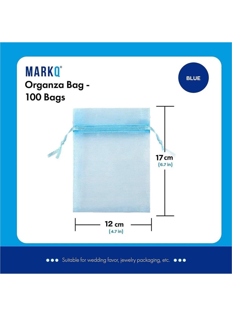 MARKQ [100 Pieces] Light Blue Organza Bags with Drawstrings - [12x17cm] Organza Goody Bags and Gift Pouches for Jewelry, Candy & Party Favors - Image 2