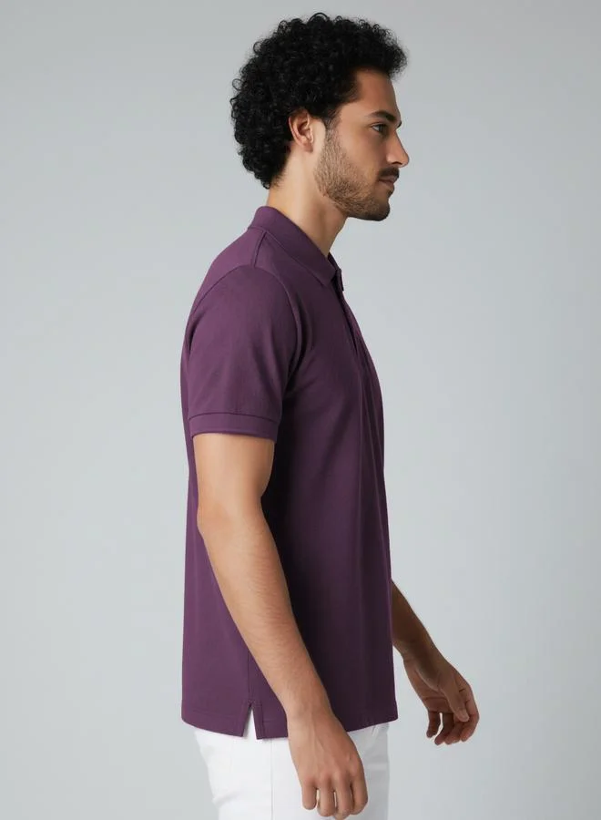 Clans&Hans Men Purple Textured Short Sleeve Polo