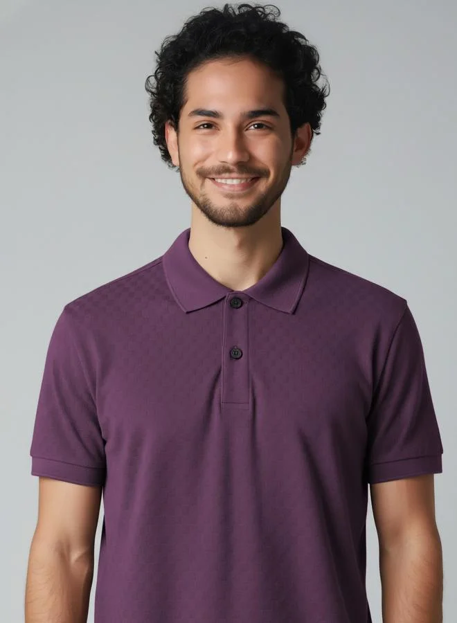 Clans&Hans Men Purple Textured Short Sleeve Polo