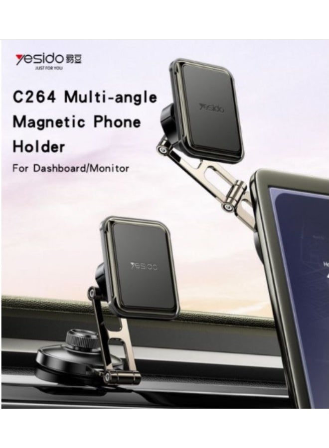 Yesido C264 Magnetic Car Phone Holder - Multi-Angle Rotating Arm - 6 Strong Magnets - Zinc Alloy. - Image 4