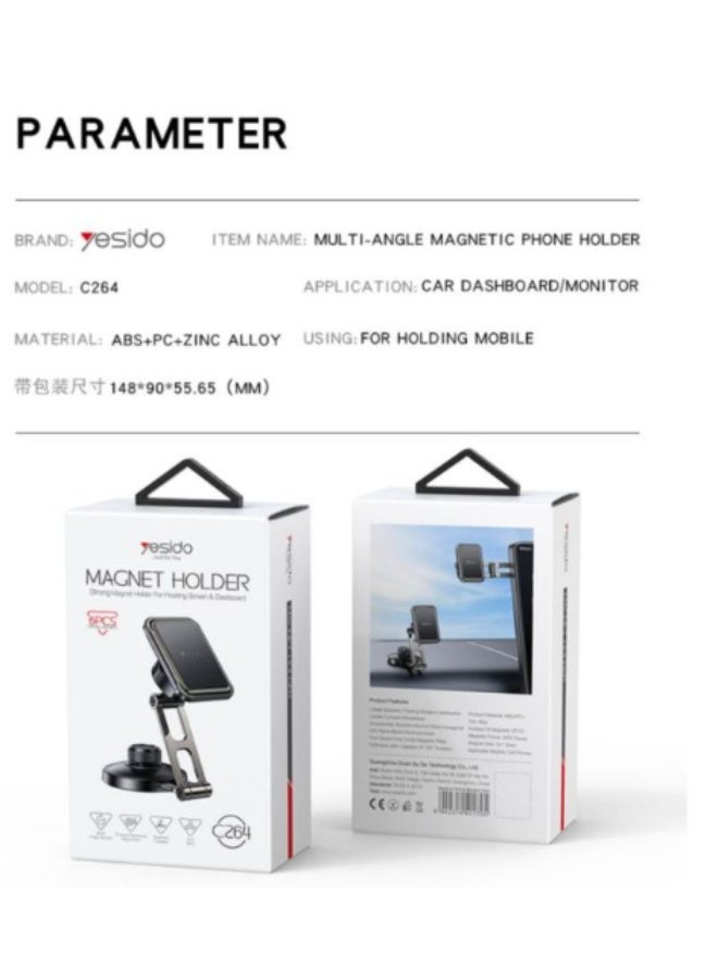 Yesido C264 Magnetic Car Phone Holder - Multi-Angle Rotating Arm - 6 Strong Magnets - Zinc Alloy. - Image 1