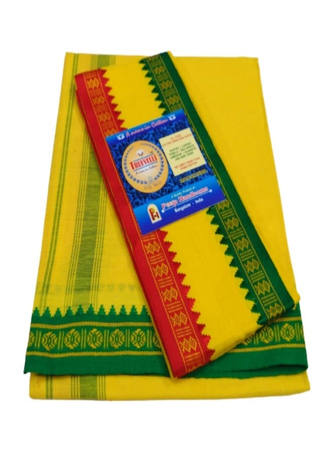 TRUEVELLI 100% Cotton Yellow Colour Dhoti 2.00 Mts Apx + Angavastrsm Towel Set - Image 3