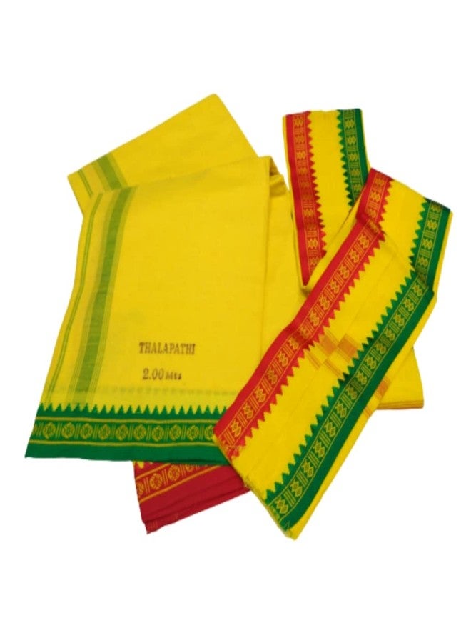 TRUEVELLI 100% Cotton Yellow Colour Dhoti 2.00 Mts Apx + Angavastrsm Towel Set - Image 4
