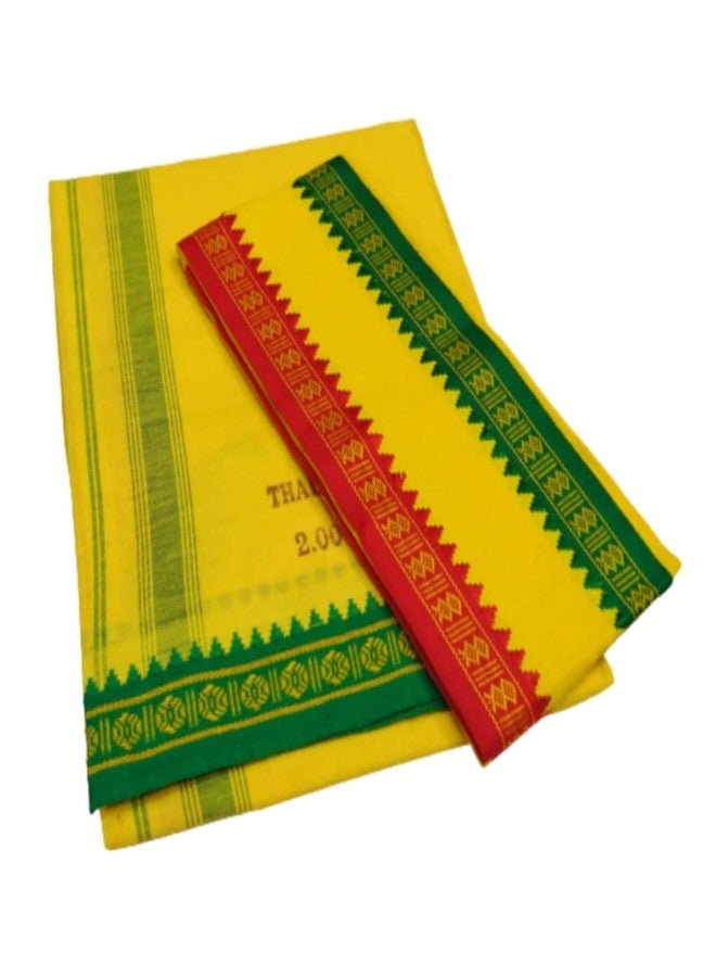 TRUEVELLI 100% Cotton Yellow Colour Dhoti 2.00 Mts Apx + Angavastrsm Towel Set - Image 1