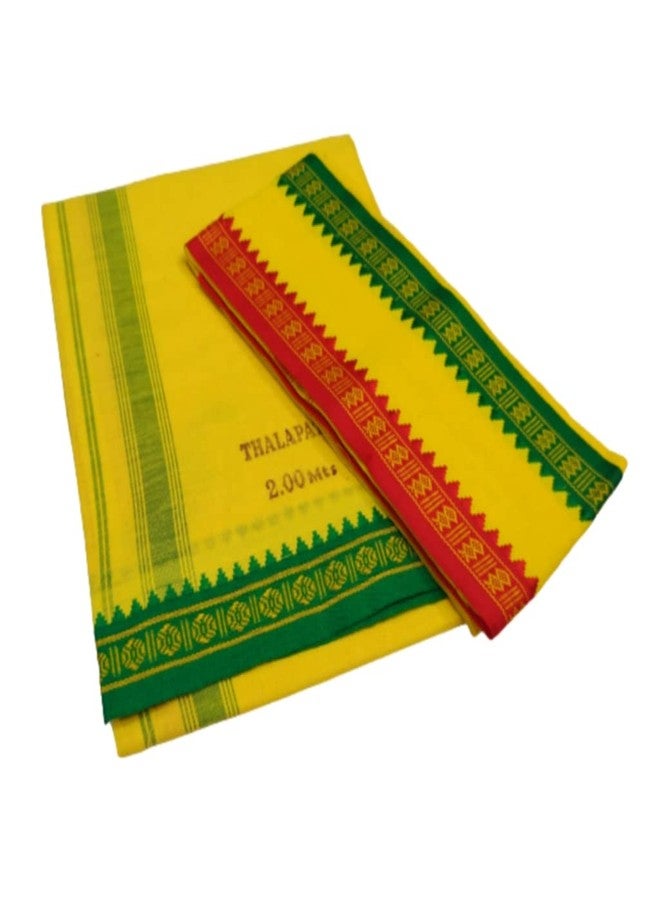 TRUEVELLI 100% Cotton Yellow Colour Dhoti 2.00 Mts Apx + Angavastrsm Towel Set - Image 2