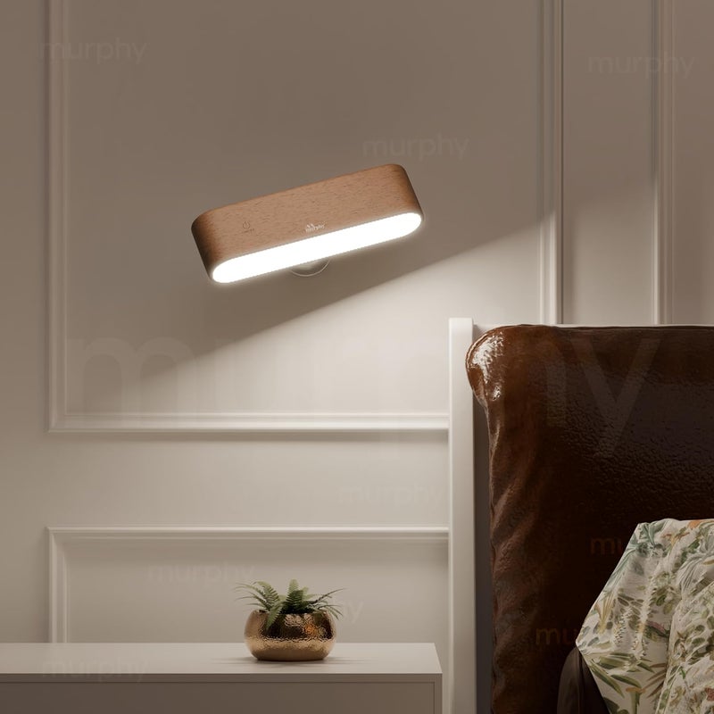 MURPHY Solid Wood Rechargeable Wall Light | 360° Rotating Magnetic Night Lamp for Bedroom | 3 Color Changing & Dimmable Modes | No-Drill Adhesive Installation | Pack of 1 - Image 1