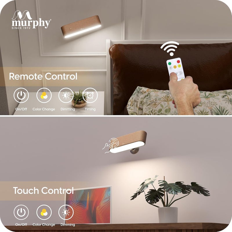 MURPHY Solid Wood Rechargeable Wall Light | 360° Rotating Magnetic Night Lamp for Bedroom | 3 Color Changing & Dimmable Modes | No-Drill Adhesive Installation | Pack of 1 - Image 5