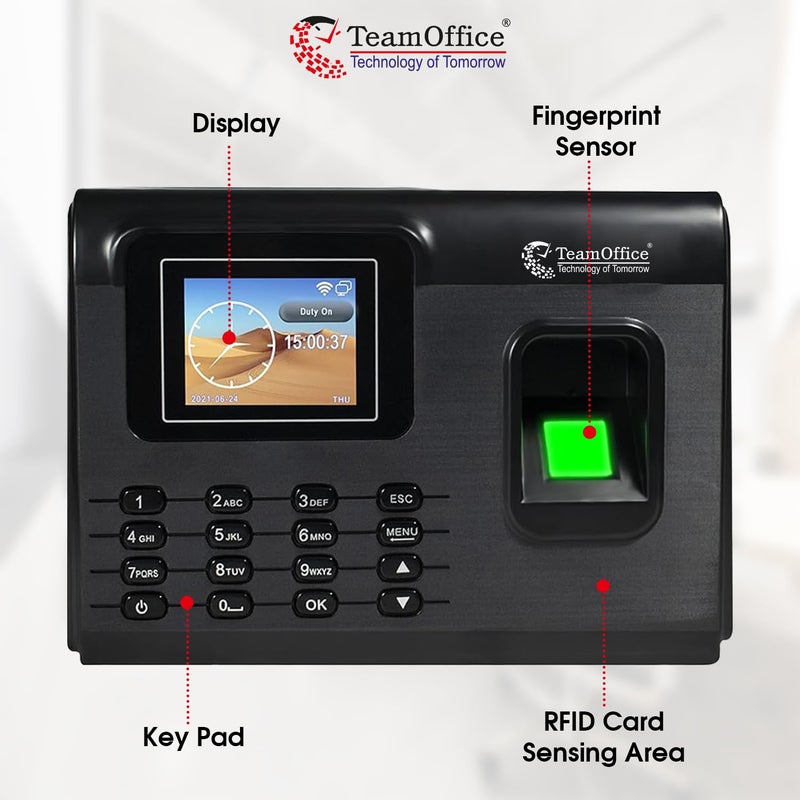 Team Office جهاز بصمة الأصابع للحضور المعتمد على WiFi والسحابة من Team Office - بطارية WiFi باللون الأسود - Image 3