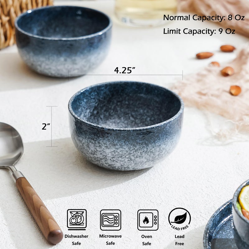SQS CERAMICS S&Q'S CERAMICS Ceramic Small Bowls for Kitchen, Set of 6, 9 ounce Ice Cream Bowls, Soup, Dipping, Side Dishes, Condiments, Snack, Prep, Microwave and Dishwasher Safe (Dark Blue) - Image 2